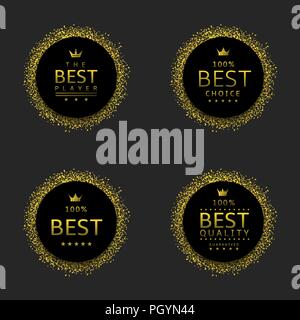 Etichette nere con golden coriandoli. Migliore qualità, player scelta set di badge Illustrazione Vettoriale