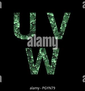 U V W green camouflage lettere. Esercito, font alfabeto militare Illustrazione Vettoriale