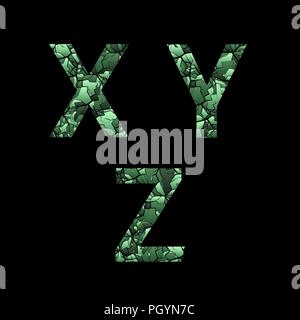 X Y Z green camouflage lettere. Esercito, font alfabeto militare Illustrazione Vettoriale
