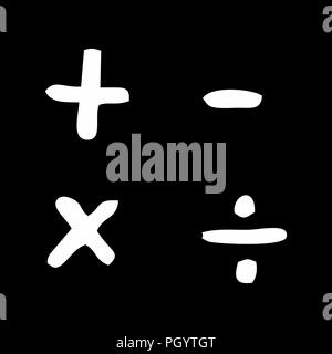 Freehand illustrazione di base di segni matematici su sfondo scuro Illustrazione Vettoriale