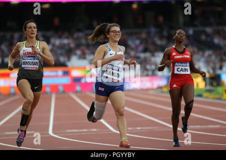 Sophie KAMLISH di GB vince l'oro in donne 100m T44 finale al mondo Para Championships di Londra 2017 Foto Stock