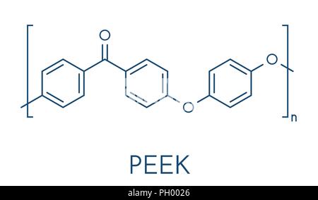 Polietere etere chetone (PEEK) polimero, struttura chimica. Formula di scheletro. Illustrazione Vettoriale