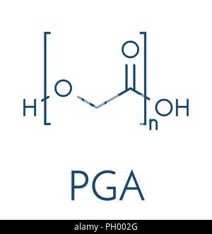 Poliglicolide (PGA) di polimero biodegradabile. Utilizzato in suture assorbibili. Formula di scheletro. Illustrazione Vettoriale