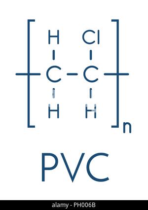 Poli(cloruro di vinile) in plastica (PVC), struttura chimica. Utilizzato nella produzione di tubi, serramenti, cavo elettrico isolamento, dischi in vinile, ecc. Ske Illustrazione Vettoriale