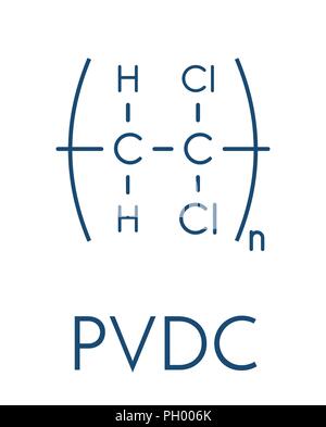 Cloruro di polivinilidene (PVDC), polimero di struttura chimica. Formula di scheletro. Illustrazione Vettoriale