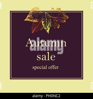 Vendita autunnale del layout di sfondo decorare con foglie per lo shopping di vendita o un poster promozionale e il telaio pieghevole o banner web.illustrazione vettoriale modello. Illustrazione Vettoriale
