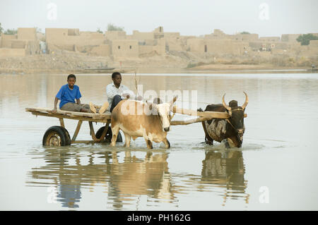 Bani attraversamento fluviale sul giorno di mercato settimanale, lunedì. Djenné, un sito Patrimonio Mondiale dell'Unesco. Mali, Africa occidentale Foto Stock