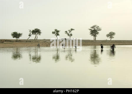 Bani attraversamento fluviale sul giorno di mercato settimanale, lunedì. Djenné, un sito Patrimonio Mondiale dell'Unesco. Mali, Africa occidentale Foto Stock