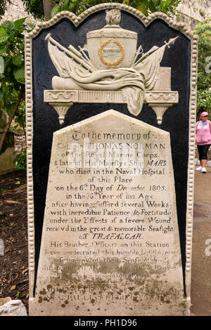 Gibilterra, Main Street, Trafalgar cimitero, storico sepoltura, 1805 la tomba di Capt Thomas Norman, che sono morti a causa di ferite da Battaglia di Trafalgar Foto Stock