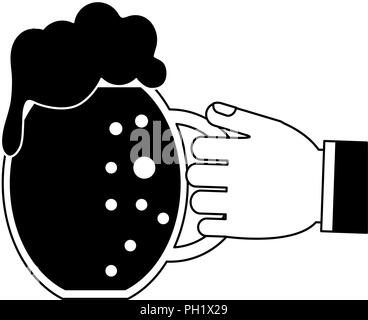 Mano che tiene la birra irlandese in bianco e nero Illustrazione Vettoriale