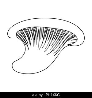Icona di ostriche in stile contorno isolati su sfondo bianco. Simbolo di funghi illustrazione vettoriale. Illustrazione Vettoriale