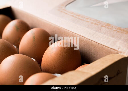 Codice di marcatura numeri stampati sulle uova con Package / contenitore. Industria alimentare. Foto Stock