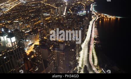 Foto dello skyline di Chicago scattate dalla John Hancock Tower, Chicago, Illinois Foto Stock