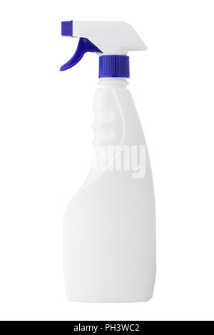 In plastica vuota, bottiglia spray, detergente, isolati su sfondo bianco, tracciato di ritaglio Foto Stock