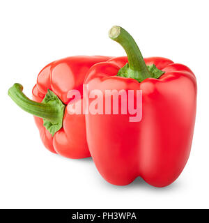 Due red Sweet Pepper, la paprika, il percorso di clipping, isolato su sfondo bianco, tutta la profondità di campo Foto Stock