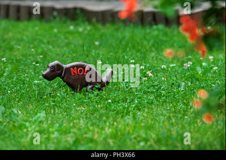 Nessun cane segno di incrostazione, sul prato verde nel parco, segno di attenzione e di avvertenza Foto Stock