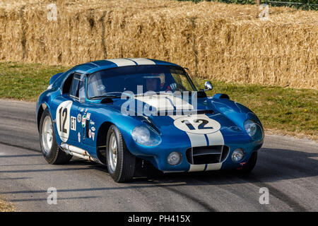 1964 American Shelby Cobra Daytona Coupe WSCC racer con driver Olivier Ellabrack al 2018 Goodwood Festival of Speed, Sussex, Regno Unito. Foto Stock