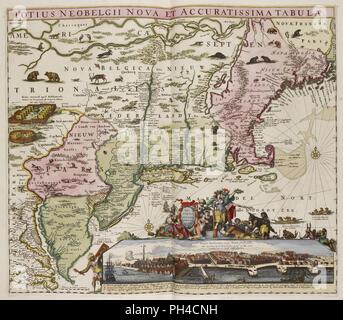 Totius Neobelgii Nova et Accuratissima Tabula. Tip - "New York" . Foto Stock