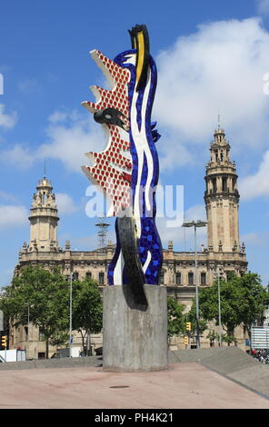 Barcellona, Spagna - 18 Maggio 2017: Barcellona scultura di testa. Questa scultura dal famoso American Pop artista Roy Lichtenstein è stata inaugurata il 1 Foto Stock