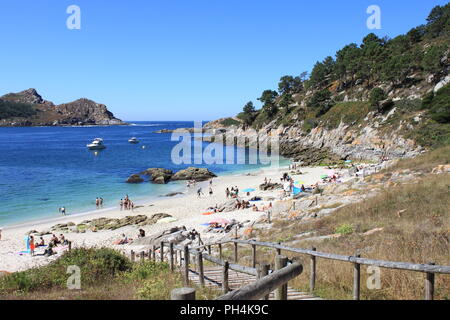 Nosa Senora beach in isole Cies. La Galizia, Spagna Foto Stock