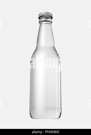 Un vetro trasparente bottiglia di birra isolato su un bianco di sfondo per studio - 3D render Foto Stock