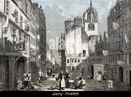 Il "cuore di Midlothian', High Street, Royal Mile di Edimburgo, in Scozia, secolo XIX Foto Stock