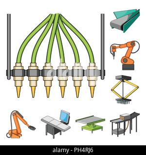 Attrezzature e macchine icone cartoon in set di raccolta per design.Il progresso tecnico della fabbrica simbolo vettore illustrazione stock. Illustrazione Vettoriale