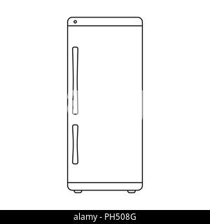 Icona del frigorifero in stile contorno isolati su sfondo bianco. Elettrodomestico simbolo illustrazione vettoriale. Illustrazione Vettoriale
