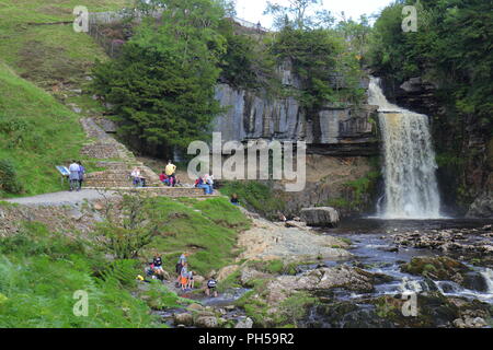 Thornton vigore cascata sul Ingleton Waterfall Trail nel Yorkshire Dales Foto Stock