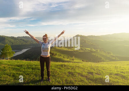 Donna in Altai mountain Foto Stock