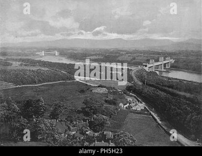 'Menai stretto e ponti, da Anglesey', C1896. Artista: ho Slater. Foto Stock