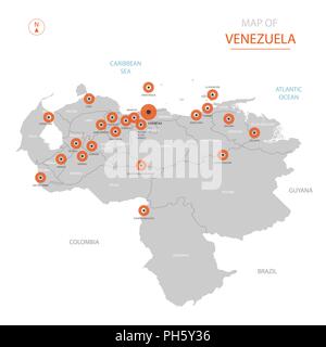 Vettore stilizzati Venezuela mappa mostrando grande città capitale Caracas, divisioni amministrative e i confini Illustrazione Vettoriale