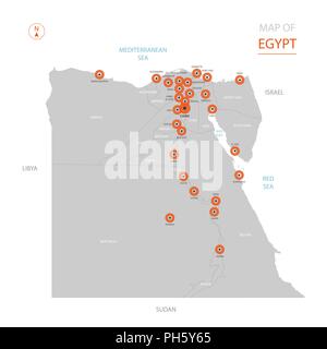 Vettore stilizzati Egitto mappa mostrando grande città capitale del Cairo, divisioni amministrative. Illustrazione Vettoriale