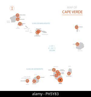 Vettore stilizzati Capo Verde mappa mostrando grande città capitale Praia, divisioni amministrative. Illustrazione Vettoriale