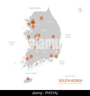 Vettore stilizzati Corea del Sud mappa mostrando grande città capitale Seoul, divisioni amministrative. Illustrazione Vettoriale