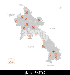 Vettore stilizzati Laos mappa mostrando grande città capitale Vientiane, divisioni amministrative. Illustrazione Vettoriale