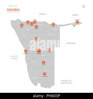 Vettore stilizzata della Namibia mappa mostrando grande città capitale Windhoek, divisioni amministrative. Illustrazione Vettoriale