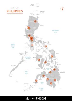 Vettore stilizzati Filippine mappa mostrando grande città capitale Manila, divisioni amministrative. Illustrazione Vettoriale