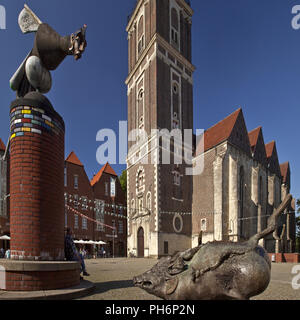 La piazza del mercato e St Lambert è la Chiesa, Coesfeld Foto Stock