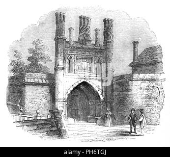 Wolsey's Gate, adiacente alla chiesa di St Peter, è tutto ciò che rimane del Collegio fondata dal cardinale Wolsey, in Ipswich. Costruito di mattoni rossi fu eretta intorno al 1528. Il Collegio di San Maria era destinato a integrare le attuali scuola di grammatica e era legata al Wolsey's College di Christ Church Oxford. L anno seguente la scuola è fiorente, frequentato da ragazzi locali e ragazzi provenienti da tutte le parti del regno, ma Wolsey di cadere dalla grazia segnò la fine del collegio. Foto Stock