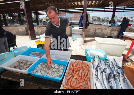 Mercato del pesce del porto peschereccio, Bari, Puglia, Italia, Europa Foto Stock