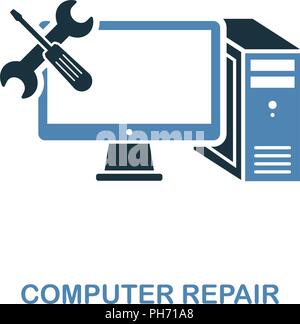 La riparazione di un computer icona in due colori. Elemento di semplice illustrazione. Riparazione di computer design icona dalla collezione del computer. Simboli per web design, applicazioni, s Illustrazione Vettoriale