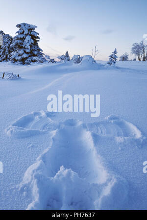 Angelo di neve in inverno il paesaggio, in Germania, in Renania settentrionale-Vestfalia, Sauerland, Winterberg Foto Stock