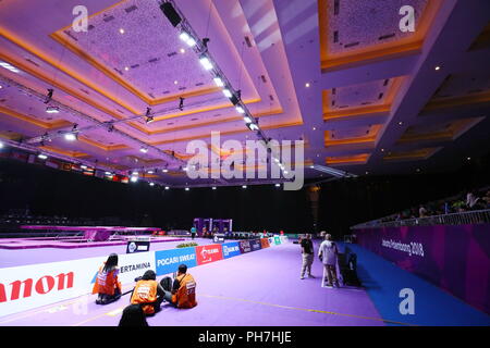 Jakarta, Indonesia. Il 30 agosto, 2018. Vista generale Ginnastica - Trampolino : donna trampolino qualifica a JIEX Kemayoran Hall D2 durante il 2018 Jakarta Palembang giochi asiatici in Jakarta, Indonesia . Credito: Naoki Nishimura AFLO/sport/Alamy Live News Foto Stock