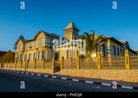 Woermann House, storico tedesco edificio coloniale, Swakopmund, Regione di Erongo, Namibia Foto Stock