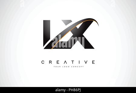 LX L X Swoosh Lettera Logo Design con moderne Swoosh giallo Linee curve illustrazione vettoriale. Illustrazione Vettoriale