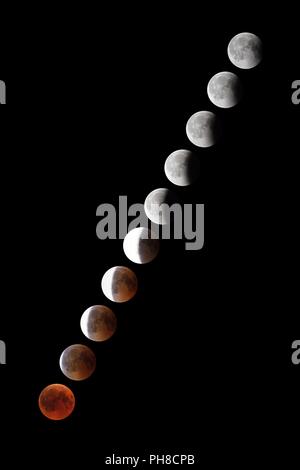 Fasi di piena eclissi di Luna Foto Stock