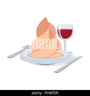 Set di posate con wineglass, piastra, igienico icona stile piatto. Illustrazione Vettoriale