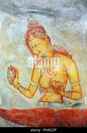 Sigiriya maiden - affreschi a Fortezza in Sri Lanka Foto Stock