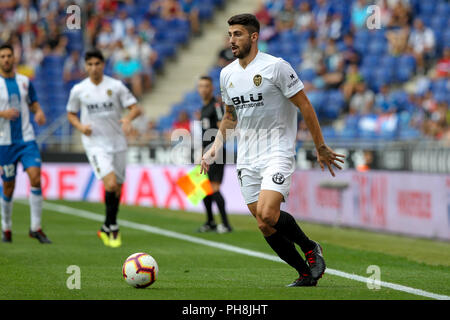 Barcellona, Spagna. 26 Ago, 2018. 26 agosto 2018, RCDE Stadium, Cornella El Prat, Spagna; La Liga calcio, RCD Espanyol rispetto a Valencia CF; Piccini di Valencia CF Credito: Pedro Salado UKKO/images/Pacific Press/Alamy Live News Foto Stock